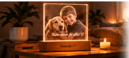 Personlig Minnesljus fotolampa som present till familjen